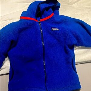Patagonia Royal Blue Hooded Fleece with Red Trim